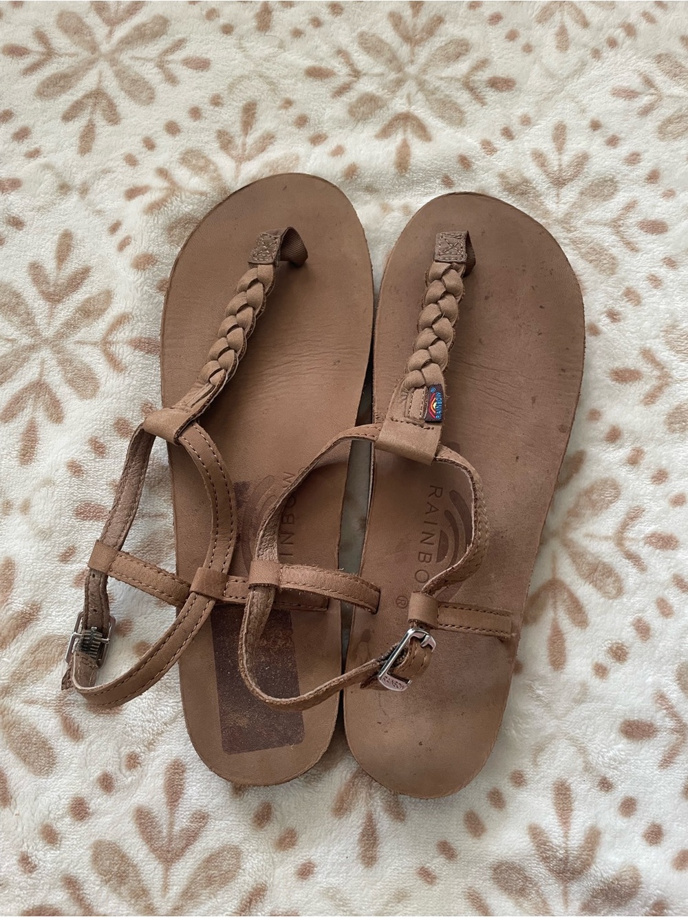 Rainbow Tan Braided Leather Sandals for Women